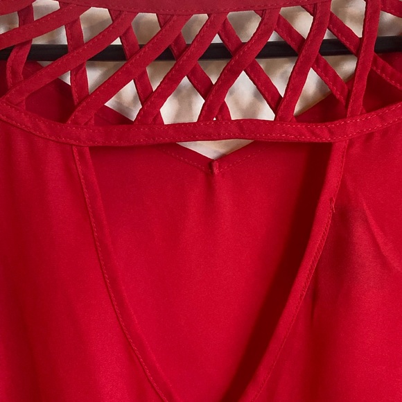 BCX by Macy's Red Blouse, V-Neck Front, Lattice & V-Neck Back, Size XL - Picture 6 of 13